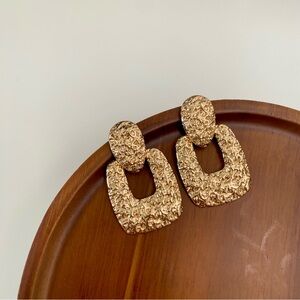 3/$20 Gold Textured Chunky Thick Rectangular Statement Earrings